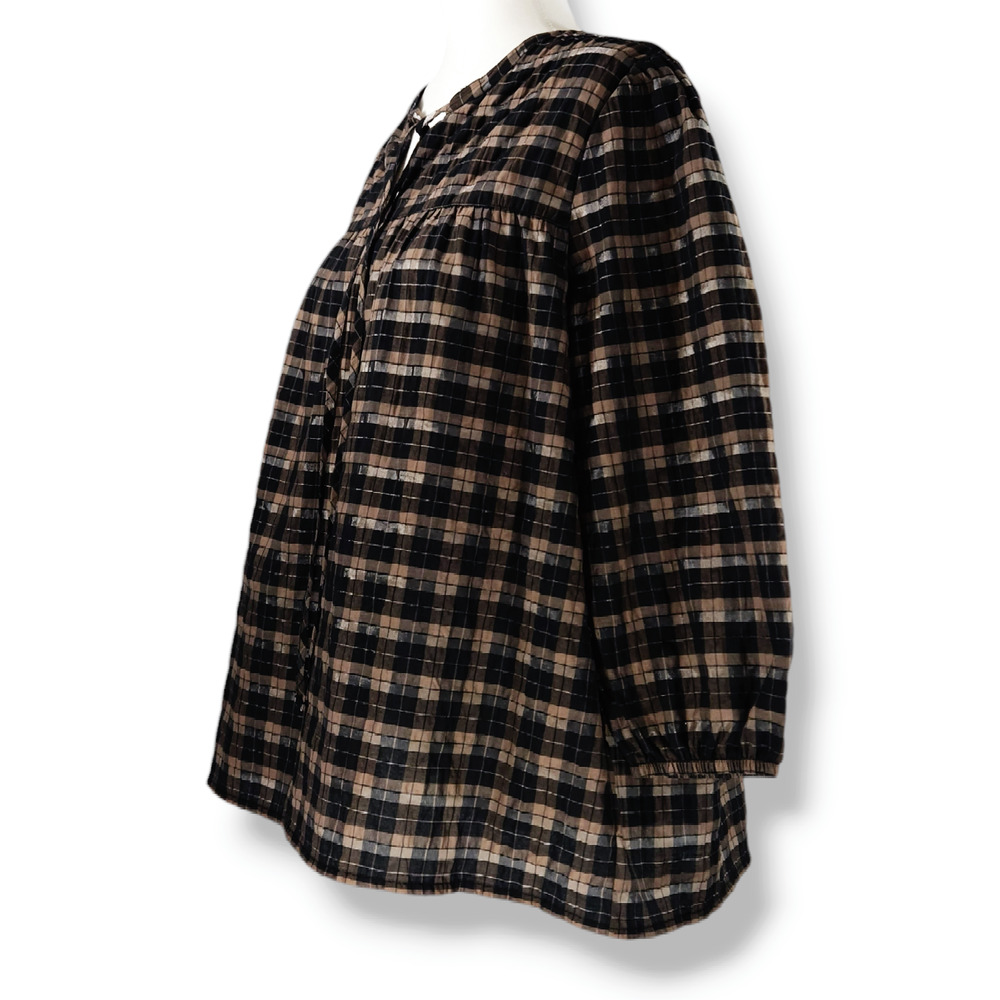 NWT Barbour Lorelie Seersucker Plaid Popover Blouse Sz. 12 Praline Check